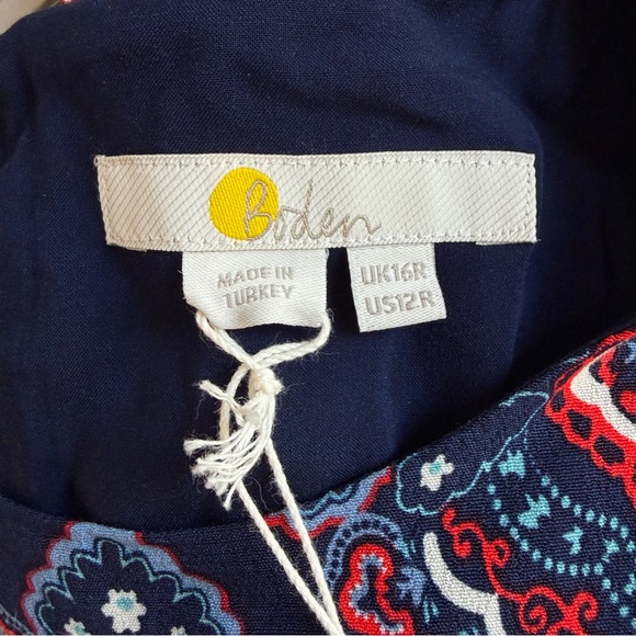 New! Boden Blue Botanic Paisley Smocked Cuff Midi Dress Size 12R 36068 - Picture 7 of 16